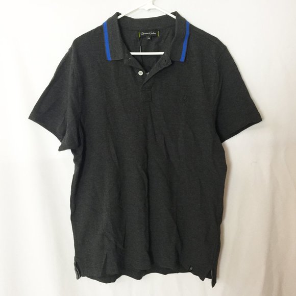 Charcoal Grey Polo Shirt Striped Collar Large NWT - Picture 1 of 4